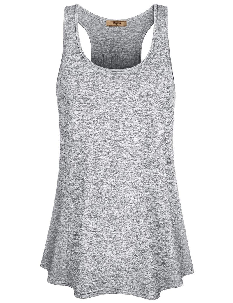 Miusey Womens Shirt,Flowy Racerback Tank Tops Juniors Summer Lightweight Fitness Cloth Scoop Neck Yoga Tanks Great Muscle Training Zumba Pilates Exercise Heather Grey M - Image 1